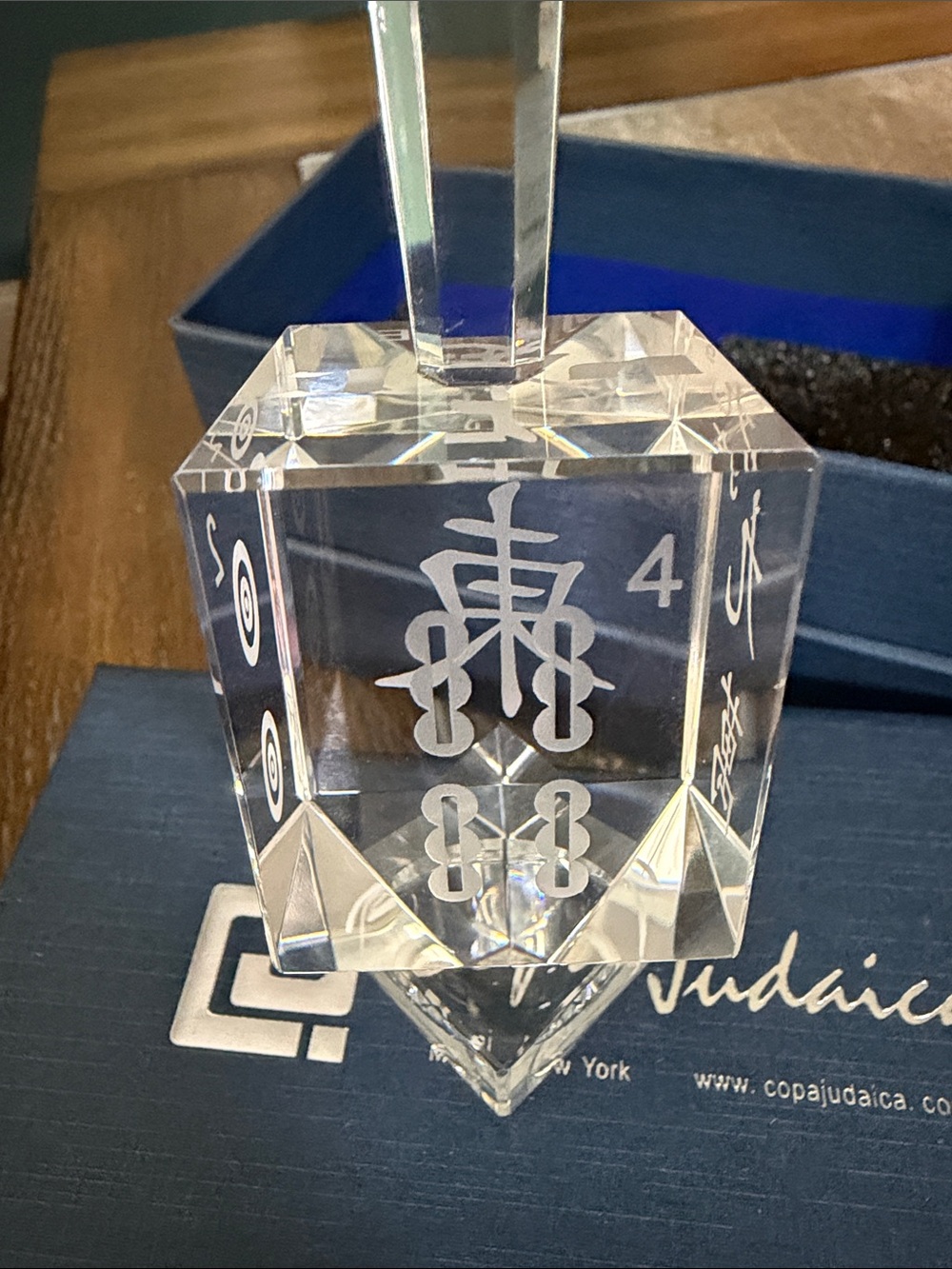 Crystal Mahjong Dreidel by Copa Judaica. 
Brand new in box. 4” high by 2” wide. - Picture 5 of 7